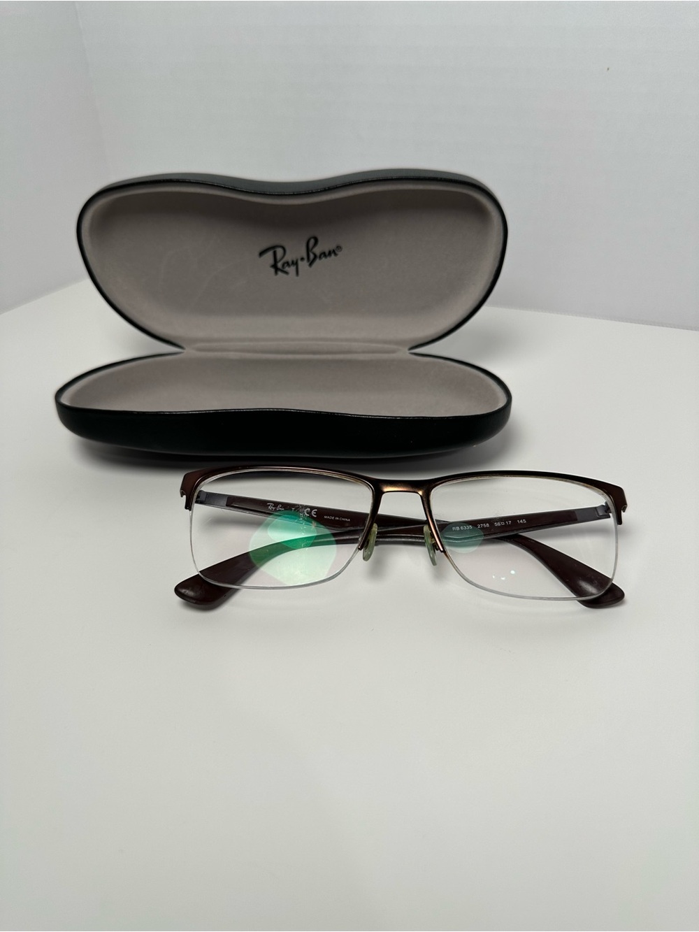 Ray-Ban Brown & Silver Semi-Rim Eyeglasses RB6335 with black hard case.